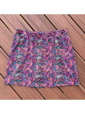 Toad & Co Sunkissed Weekend Skort Size Large Pink Orange Blue Butterfly Print